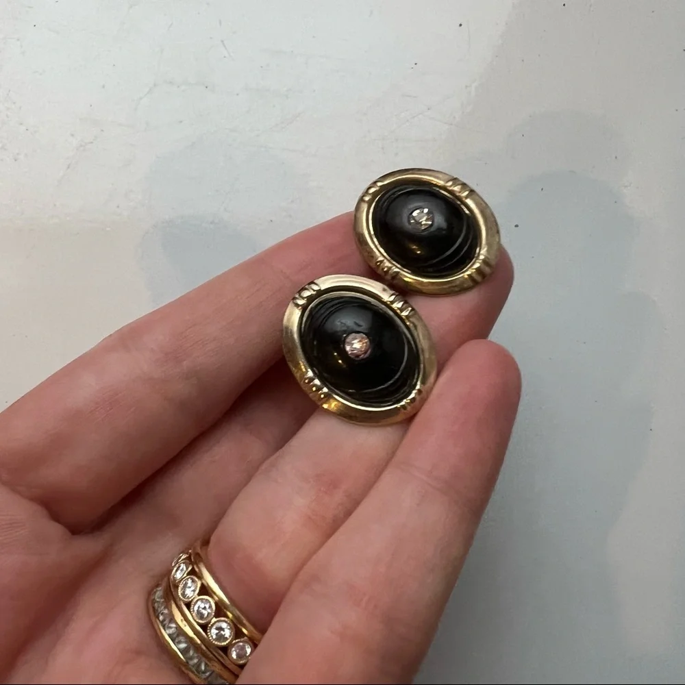 Vintage gold, black & diamond cuff links